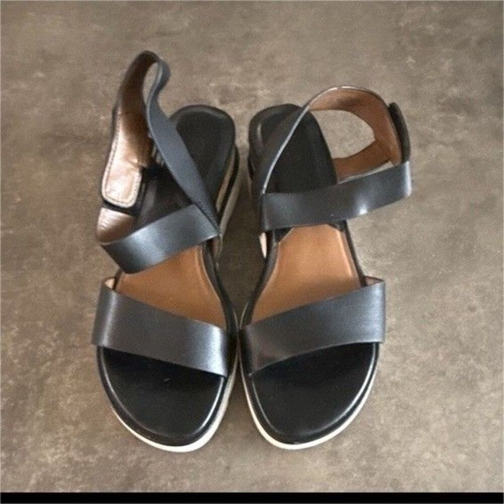 Women’s Black Strappy Wedge Sandals with Ankle Strap and White Sole